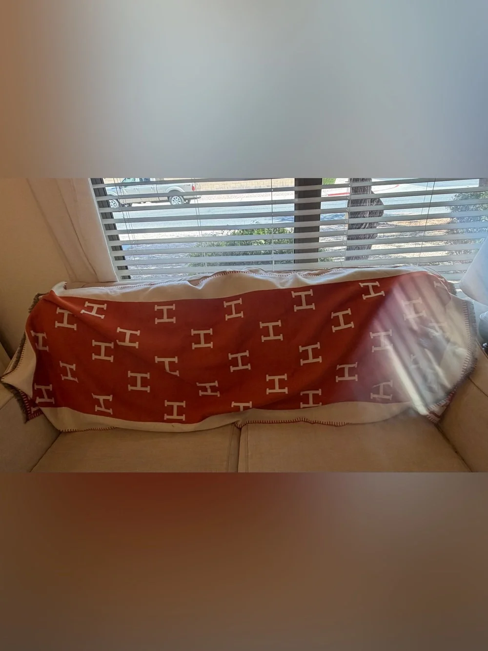 Hermes orange and white H monogram throw/scarf